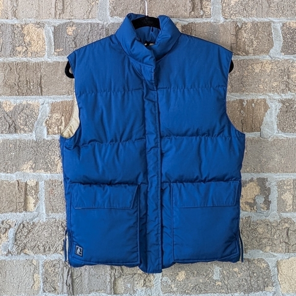 VTG Altra High Loft Prime Down Puffer Vest Size XS Blue Tan - Picture 1 of 9